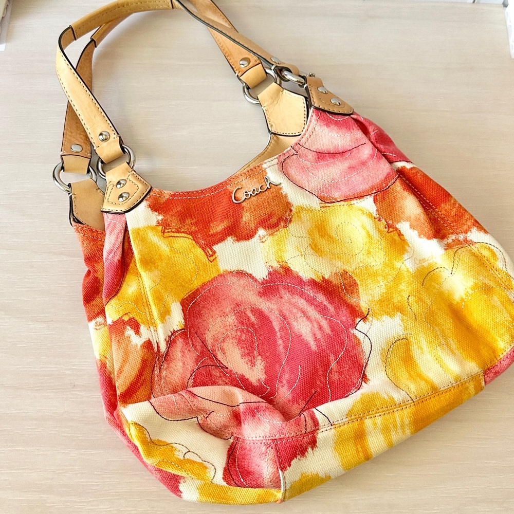Coach Ashley Multicolor Floral Fabric Hobo Shoulder Bag Purse Handbag